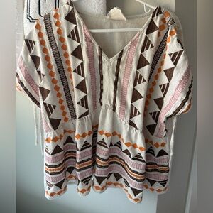 Savanna Jane Cream Graphic Blouse Relaxed Fit